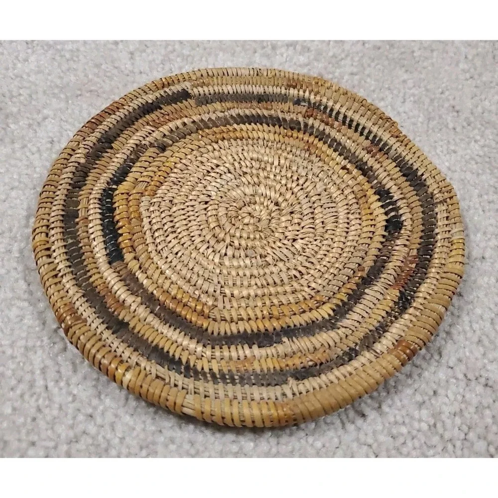 Vintage Native American Coil Woven Basket Flat Trivet 7